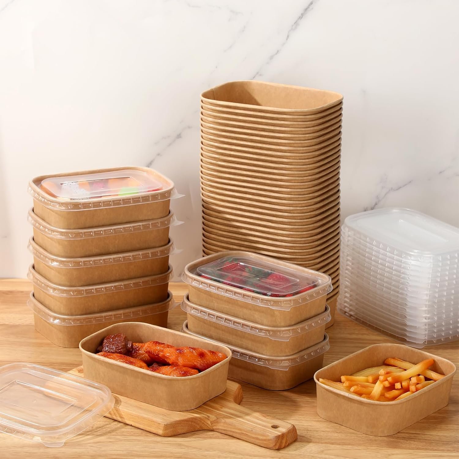 Contenedores de comida desechables con tapa de 50 unidades, ideales para preparar comidas, ensaladas, helado, yogur y sopas, personalizados con logo para venta bajo marca blanca, suministrados por nuestro fabricante. Capacidad de 17 oz. Contenedores de comida desechables con tapa de 50 unidades, ideales para preparar comidas, ensaladas, helado, yogur y sopas, personalizados con logo para venta bajo marca blanca, suministrados por nuestro fabricante. Capacidad de 17 oz.
