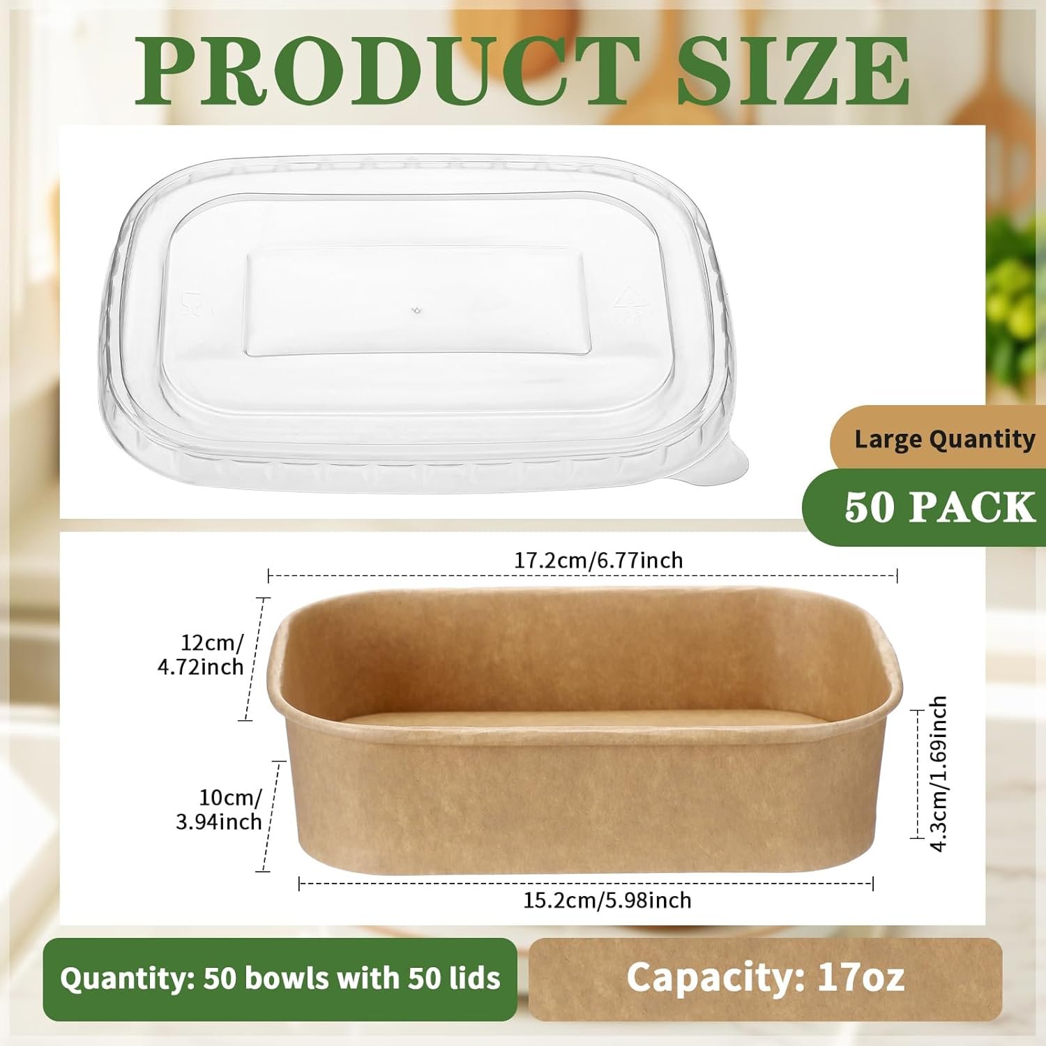 Contenedores de comida desechables con tapa de 50 unidades, ideales para preparar comidas, ensaladas, helado, yogur y sopas, personalizados con logo para venta bajo marca blanca, suministrados por nuestro fabricante. Capacidad de 17 oz. Contenedores de comida desechables con tapa de 50 unidades, ideales para preparar comidas, ensaladas, helado, yogur y sopas, personalizados con logo para venta bajo marca blanca, suministrados por nuestro fabricante. Capacidad de 17 oz.