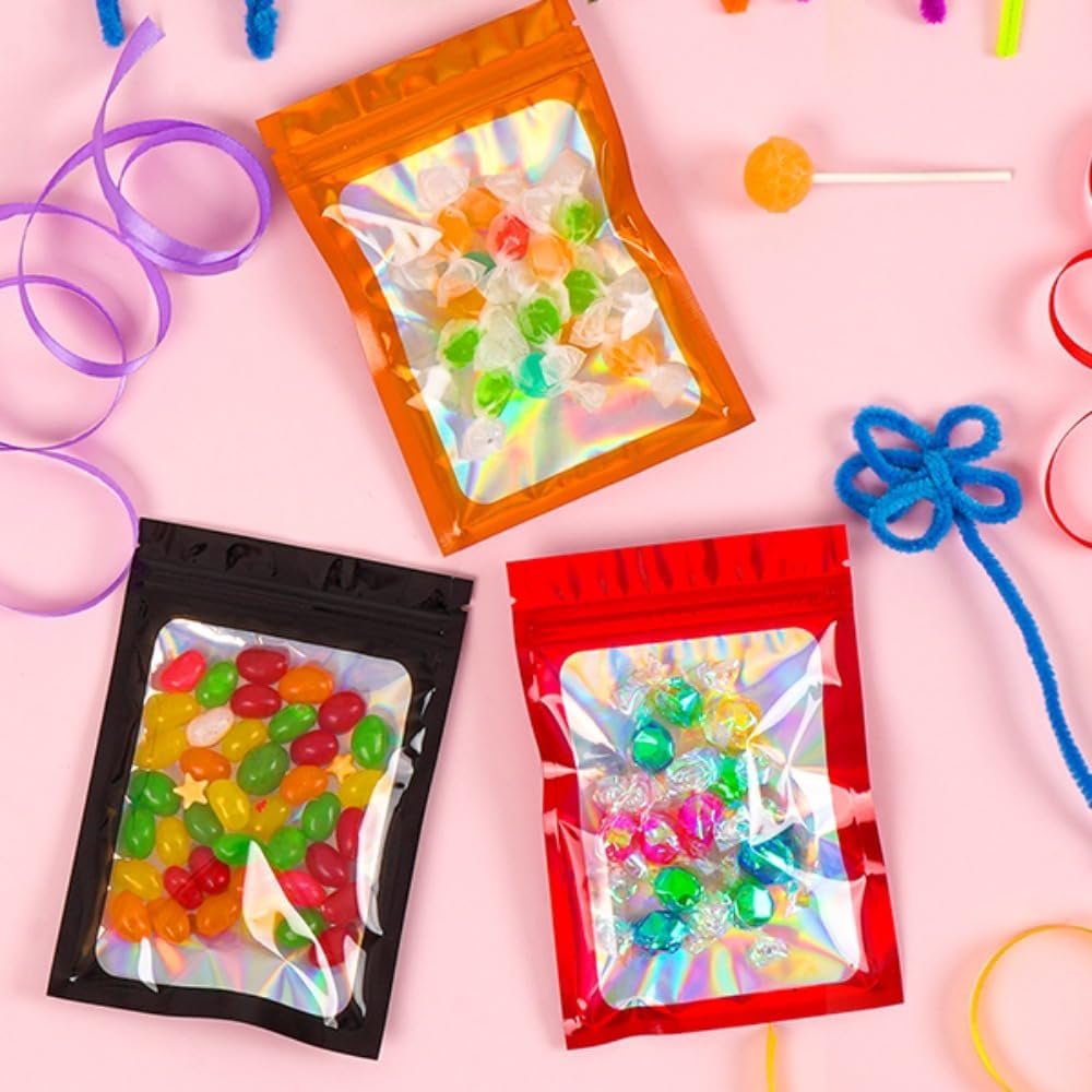 Bolsas de Ziplock Personalizadas con Logo Personalizado Holográfico para Almacenamiento de Joyería DIY, Proveedor de Bolsas Plásticas sin Agujero (Negro, 7x10) Marca Blanca
