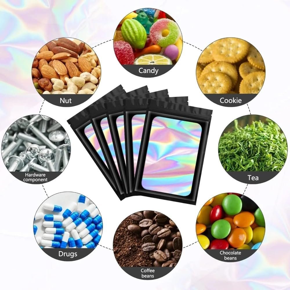 Bolsas de Ziplock Personalizadas con Logo Personalizado Holográfico para Almacenamiento de Joyería DIY, Proveedor de Bolsas Plásticas sin Agujero (Negro, 7x10) Marca Blanca