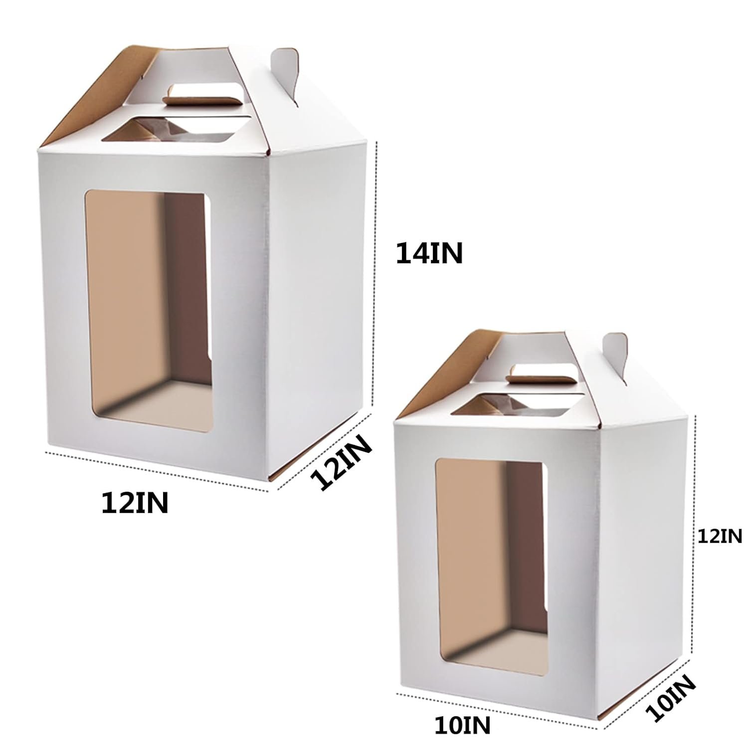 Caja de pasteles con ventana de 10x10x12 y 12x12x14 pulgadas, 6 piezas para pasteles de bodas y cumpleaños, personalizable con logo, envase desechable para panadería, Proveedor de cajas para tartas.