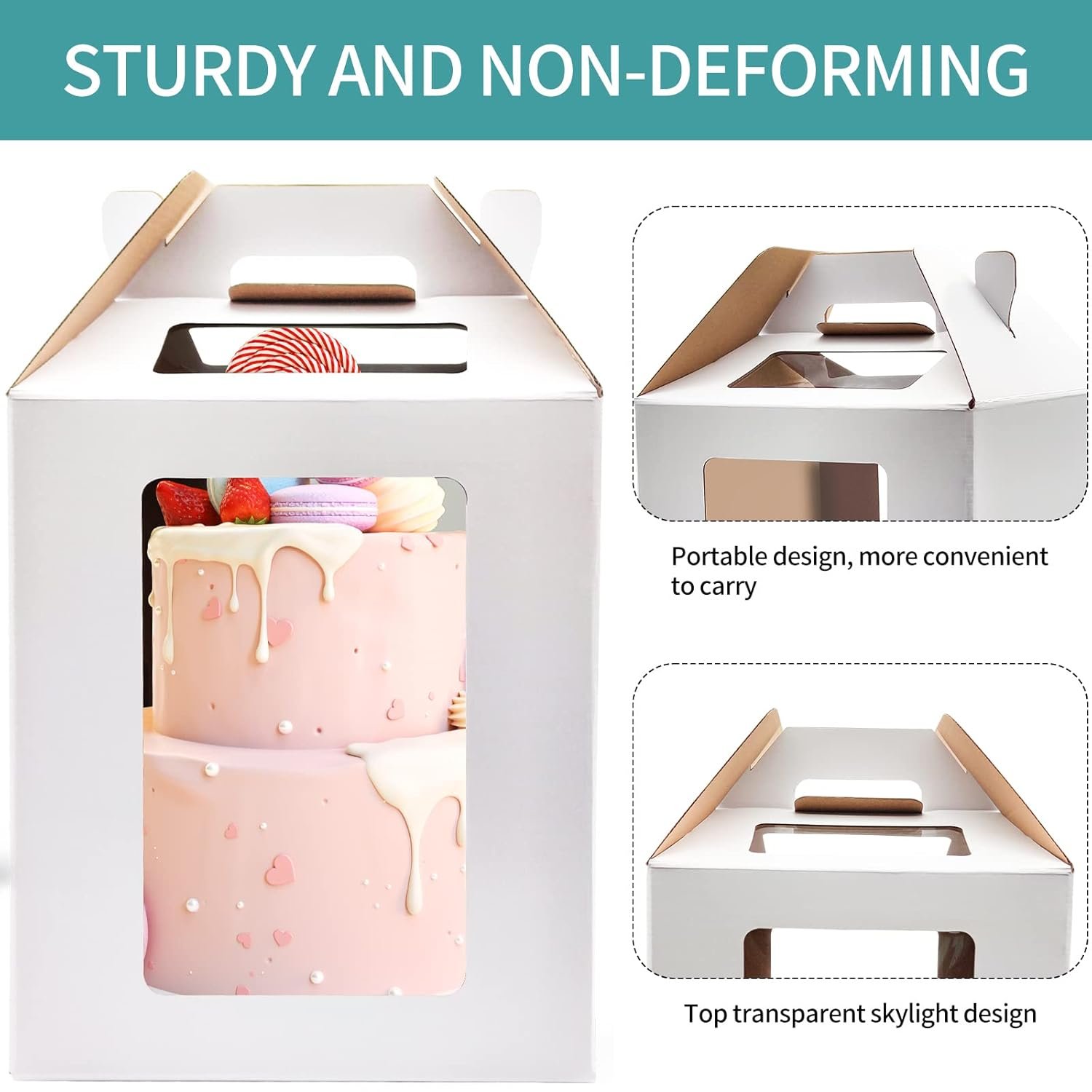 Caja de pasteles con ventana de 10x10x12 y 12x12x14 pulgadas, 6 piezas para pasteles de bodas y cumpleaños, personalizable con logo, envase desechable para panadería, Proveedor de cajas para tartas.