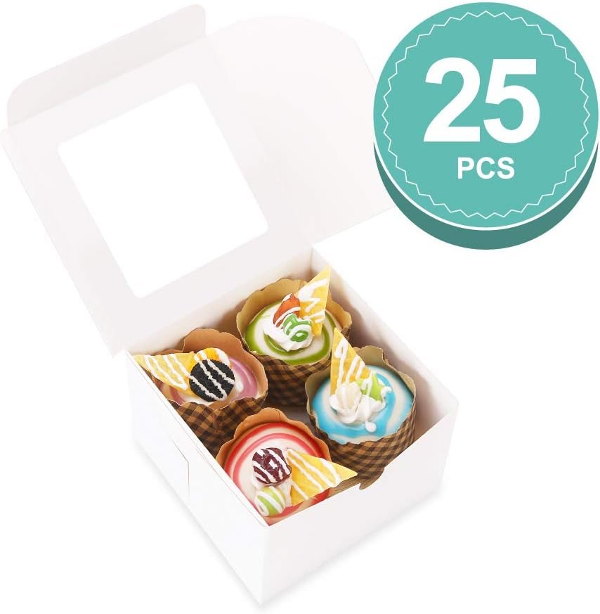 Caja de pastelería blanca con ventana, 25 unidades de 6x6x4 pulgadas, personalizadas con logo, ideales para postres, galletas y favores de boda, fabricadas por proveedor. Caja de pastelería blanca con ventana, 25 unidades de 6x6x4 pulgadas, personalizadas con logo, ideales para postres, galletas y favores de boda, fabricadas por proveedor.