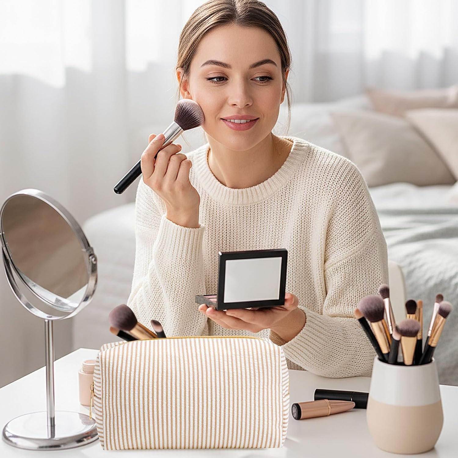 Logo Personalizado Neceser de Maquillaje a Rayas para Mujer 6 Piezas Grande Pouch Preppy Organizador de Viaje para Regalo de Novia Favor de Dama de Honor Proveedor Khaki Logo Personalizado Neceser de Maquillaje a Rayas para Mujer 6 Piezas Grande Pouch Preppy Organizador de Viaje para Regalo de Novia Favor de Dama de Honor Proveedor Khaki