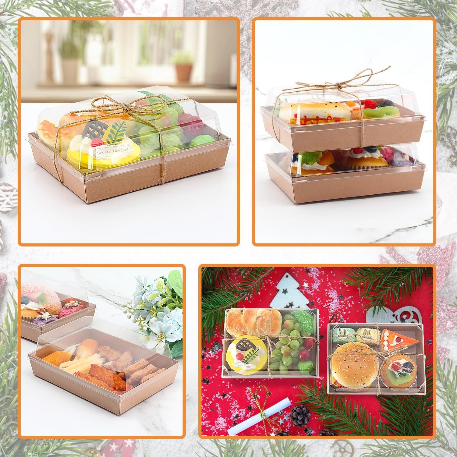 Cajas de Charcutería 7x5x2.5 con Tapa Transparente, Recipientes Desechables para Pastelería, Contenedores para Comida para Chocolates, Sándwiches, Galletas y Pasteles, Marca Blanca, Proveedor (50, Marrón)