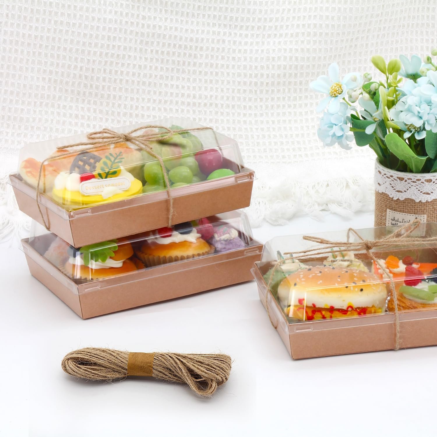 Cajas de Charcutería 7x5x2.5 con Tapa Transparente, Recipientes Desechables para Pastelería, Contenedores para Comida para Chocolates, Sándwiches, Galletas y Pasteles, Marca Blanca, Proveedor (50, Marrón)