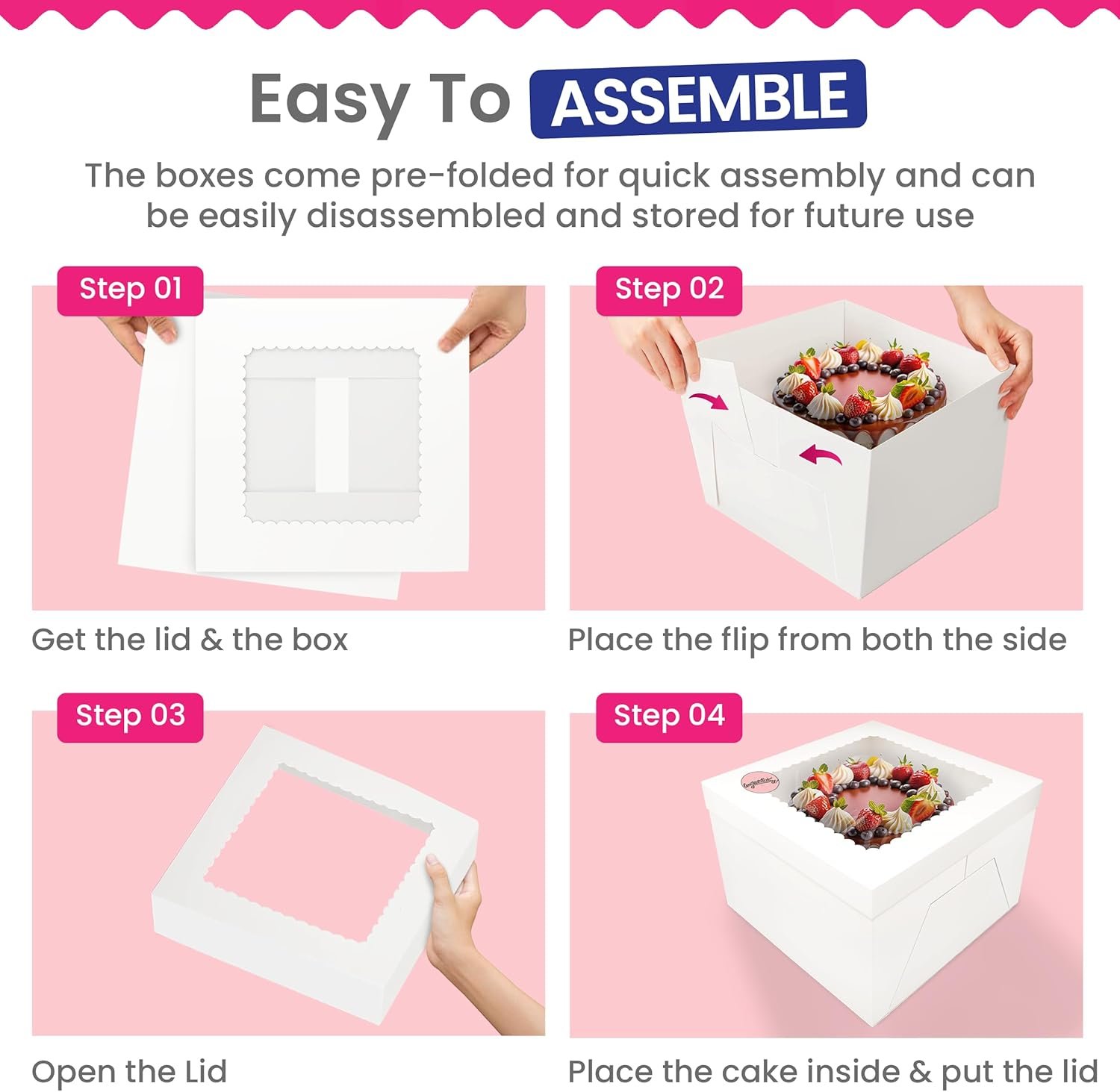 Caja de cartón para pasteles alta de 10x10x8 pulgadas con ventana, ideal para pasteles multi-capas, personalización con logo, suministros para decoración de pasteles, marca blanca de proveedor. Caja de cartón para pasteles alta de 10x10x8 pulgadas con ventana, ideal para pasteles multi-capas, personalización con logo, suministros para decoración de pasteles, marca blanca de proveedor.