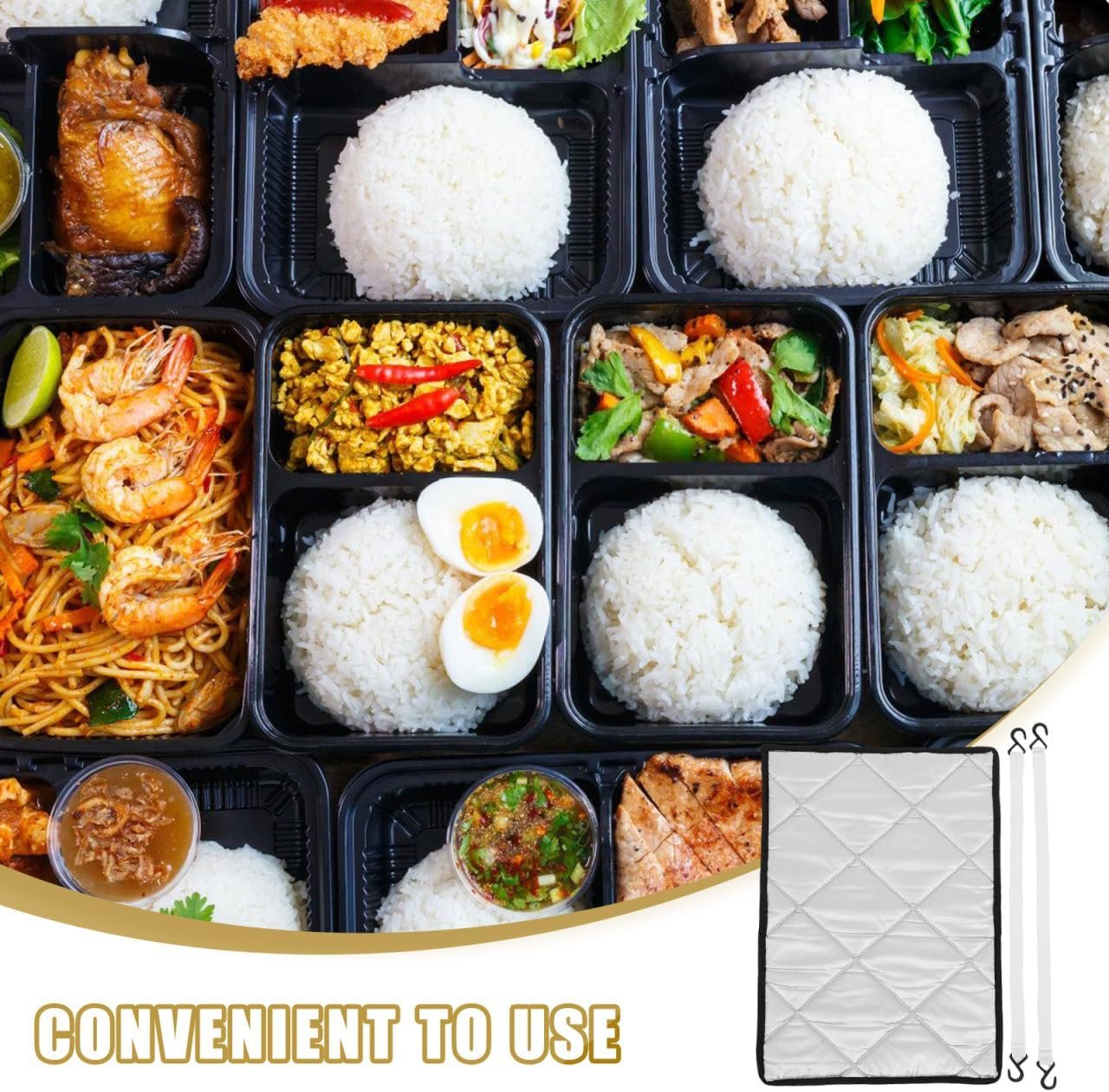 Cobertura de mantas térmicas para transporte de alimentos con logo personalizado, diseño ligero para comida para llevar, adecuado para BBQ y mercados nocturnos, Proveedor especializado en soluciones versátiles.