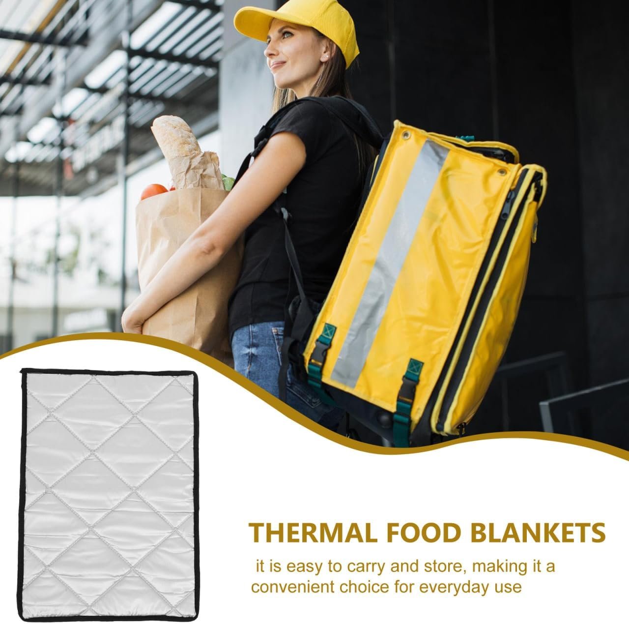 Cobertura de mantas térmicas para transporte de alimentos con logo personalizado, diseño ligero para comida para llevar, adecuado para BBQ y mercados nocturnos, Proveedor especializado en soluciones versátiles.