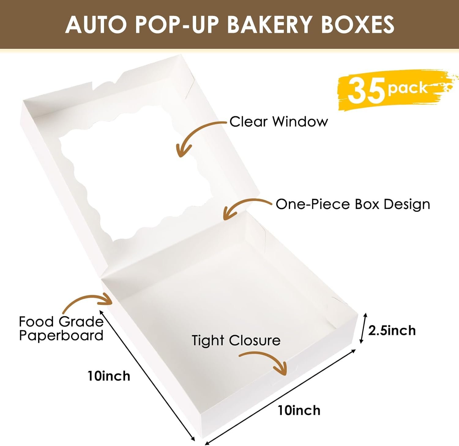 Caja de pastelería con ventana de 10x10x2.5 pulgadas, 35 piezas, ideal para galletas, pasteles, dulces y fresas cubiertas de chocolate, con opción de logo personalizado, marca blanca, fabricado por nuestro proveedor. Caja de pastelería con ventana de 10x10x2.5 pulgadas, 35 piezas, ideal para galletas, pasteles, dulces y fresas cubiertas de chocolate, con opción de logo personalizado, marca blanca, fabricado por nuestro proveedor.
