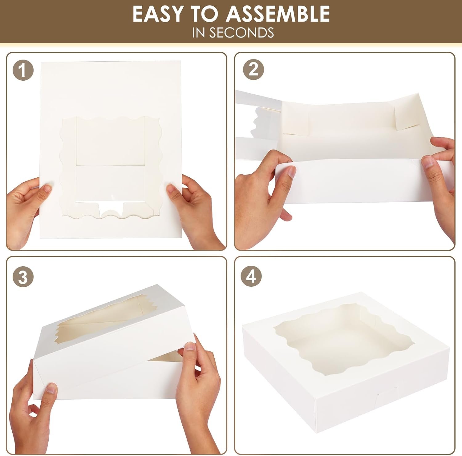 Caja de pastelería con ventana de 10x10x2.5 pulgadas, 35 piezas, ideal para galletas, pasteles, dulces y fresas cubiertas de chocolate, con opción de logo personalizado, marca blanca, fabricado por nuestro proveedor. Caja de pastelería con ventana de 10x10x2.5 pulgadas, 35 piezas, ideal para galletas, pasteles, dulces y fresas cubiertas de chocolate, con opción de logo personalizado, marca blanca, fabricado por nuestro proveedor.
