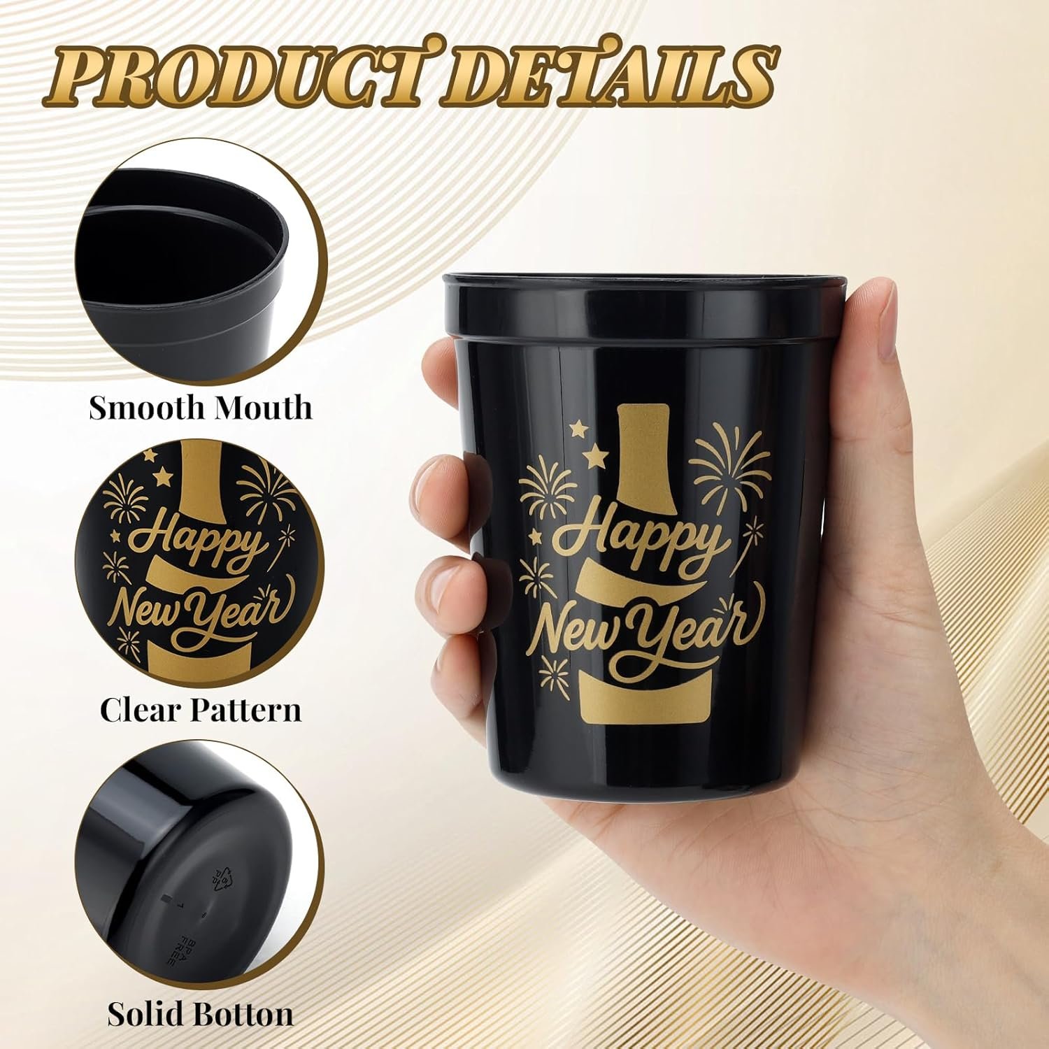 Copa de Fiesta de Año Nuevo 2026 - Paquete de 20 Tazas de Plástico Reutilizables de 16oz, 4 Diseños Festivos para Celebraciones de Fin de Año y Otras, Logo Personalizado y Proveedor de Fábrica