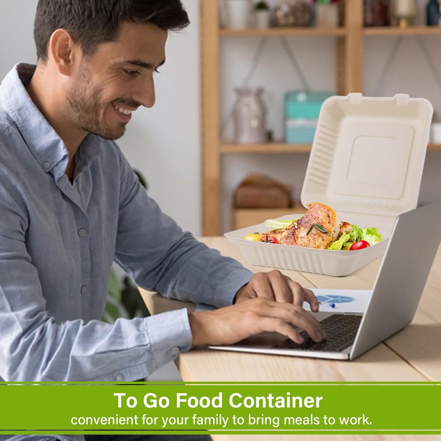 Logo Personalizado Contenedor de Comida para Llevar Compostable 8X8, 50 Pack Cajas de Comida Desechables, Biodegradables y Ecológicas Hechas de Fibras de Caña de Azúcar, Proveedor Especializado.