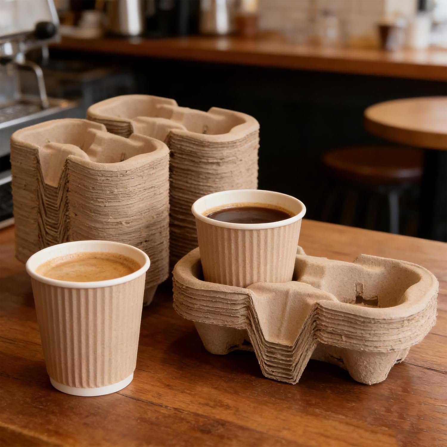 Logo Personalizado Portavasos de 2 Tazas 100 Paquetes, Soporte desechable para bebidas, Biodegradable para café caliente o frío, Ideal para cafeterías y restaurantes, Proveedor de soluciones prácticas.