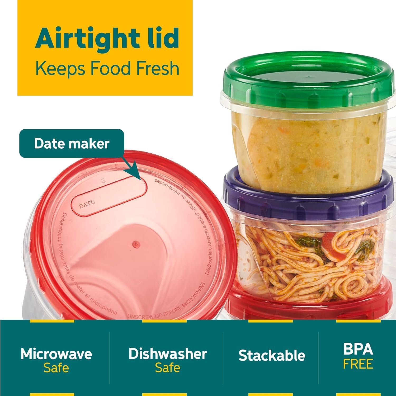 Contenedores de Almacenamiento de Alimentos de 16 oz 12 Pack con Logo Personalizado, Recipientes de Plástico para Congelador Reutilizables y a Prueba de Fugas con Tapas de Colores, Proveedor Fidedigno. Contenedores de Almacenamiento de Alimentos de 16 oz 12 Pack con Logo Personalizado, Recipientes de Plástico para Congelador Reutilizables y a Prueba de Fugas con Tapas de Colores, Proveedor Fidedigno.