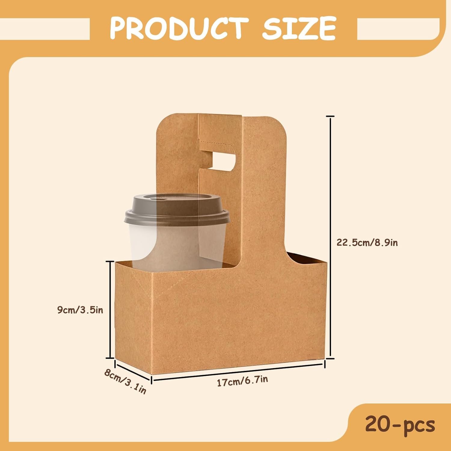 Logo Personalizado 20 Piezas Portavasos Desechables con Asa para Delivery, Porta Taza de Papel Kraft Colapsable para Bebidas Calientes o Frías, Marca Blanca de Proveedor.