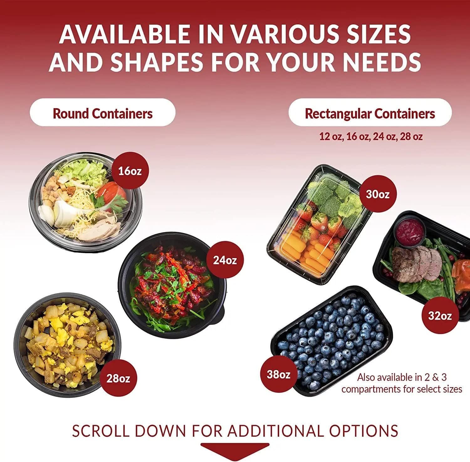 Contenedores desechables para alimentos de 28 oz con tapa - 50 unidades | Logo Personalizado, ideal para llevar y planificación de comidas | Fábrica de soluciones para almacenamiento de alimentos | Marca Blanca en plástico negro