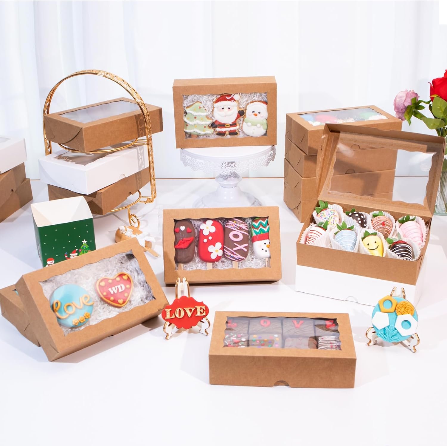 Logo Personalizado 50PCS Cajas de Pastelería con Ventana 8x5x2 Pulgadas para Fresas Cubiertas de Chocolate, Galletas, Pastelitos, Brownies, Donuts y Más - Proveedor Logo Personalizado 50PCS Cajas de Pastelería con Ventana 8x5x2 Pulgadas para Fresas Cubiertas de Chocolate, Galletas, Pastelitos, Brownies, Donuts y Más - Proveedor