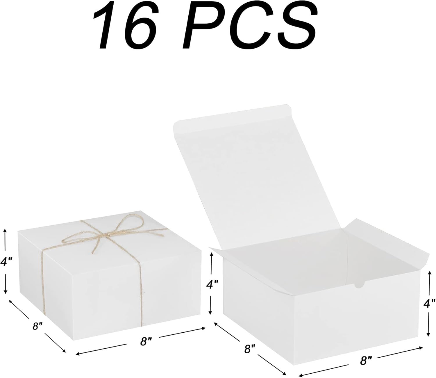 Caja de regalo blanca de 16 PCS de 8x8x4 pulgadas con tapa, packaging decorativo de kraft para fiestas, logo personalizado, cajas de presente para cumpleaños y bodas, fabricante de cajas para cupcakes y manualidades.