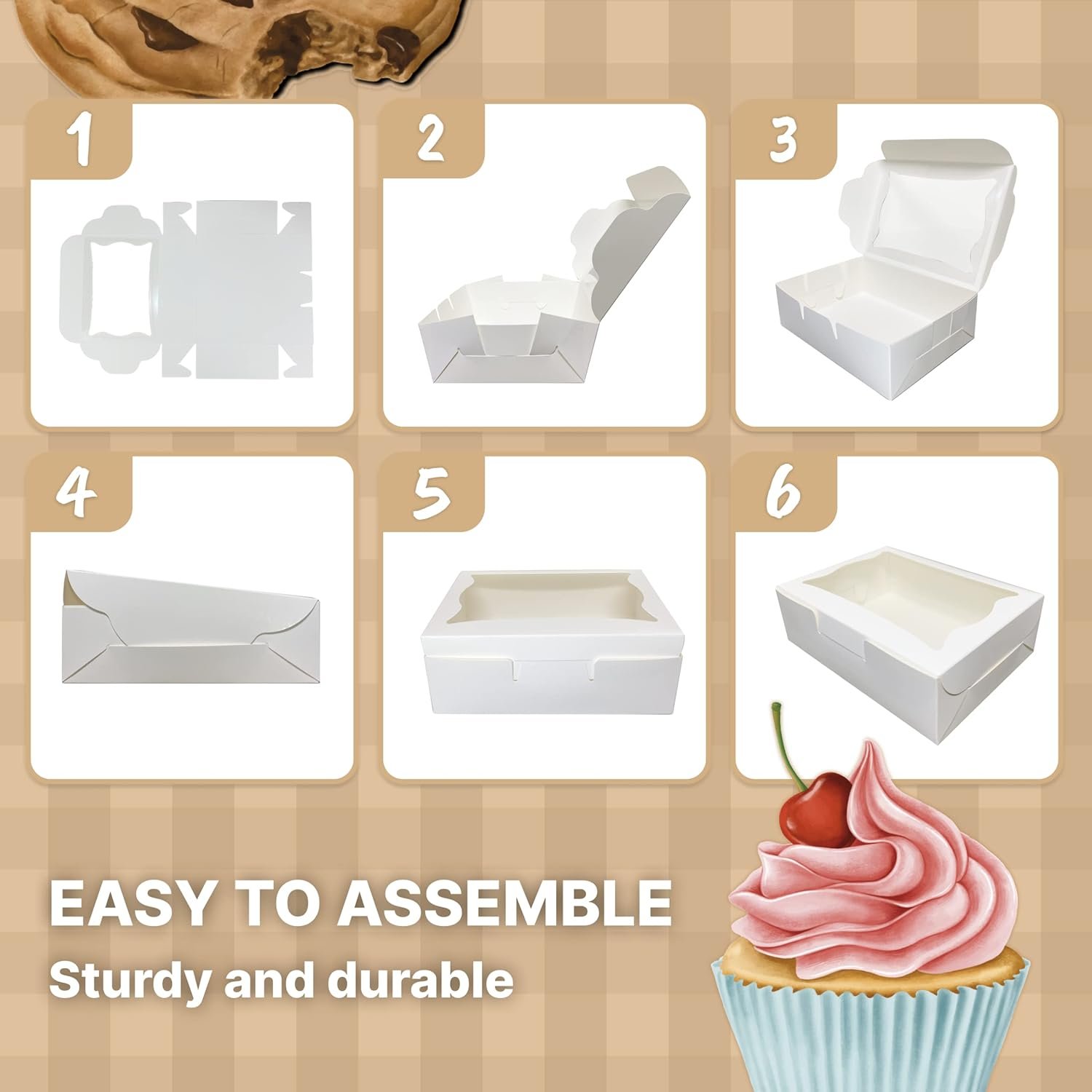 Cajas de Pastelería Desechables con Ventana - Pack de 25 para Galletas, Fresas Cubiertas de Chocolate, Macarons y Muffins, Logo Personalizado, 8 x 6 x 2.5 Pulgadas, Fabricante de Embalaje para Postres Cajas de Pastelería Desechables con Ventana - Pack de 25 para Galletas, Fresas Cubiertas de Chocolate, Macarons y Muffins, Logo Personalizado, 8 x 6 x 2.5 Pulgadas, Fabricante de Embalaje para Postres