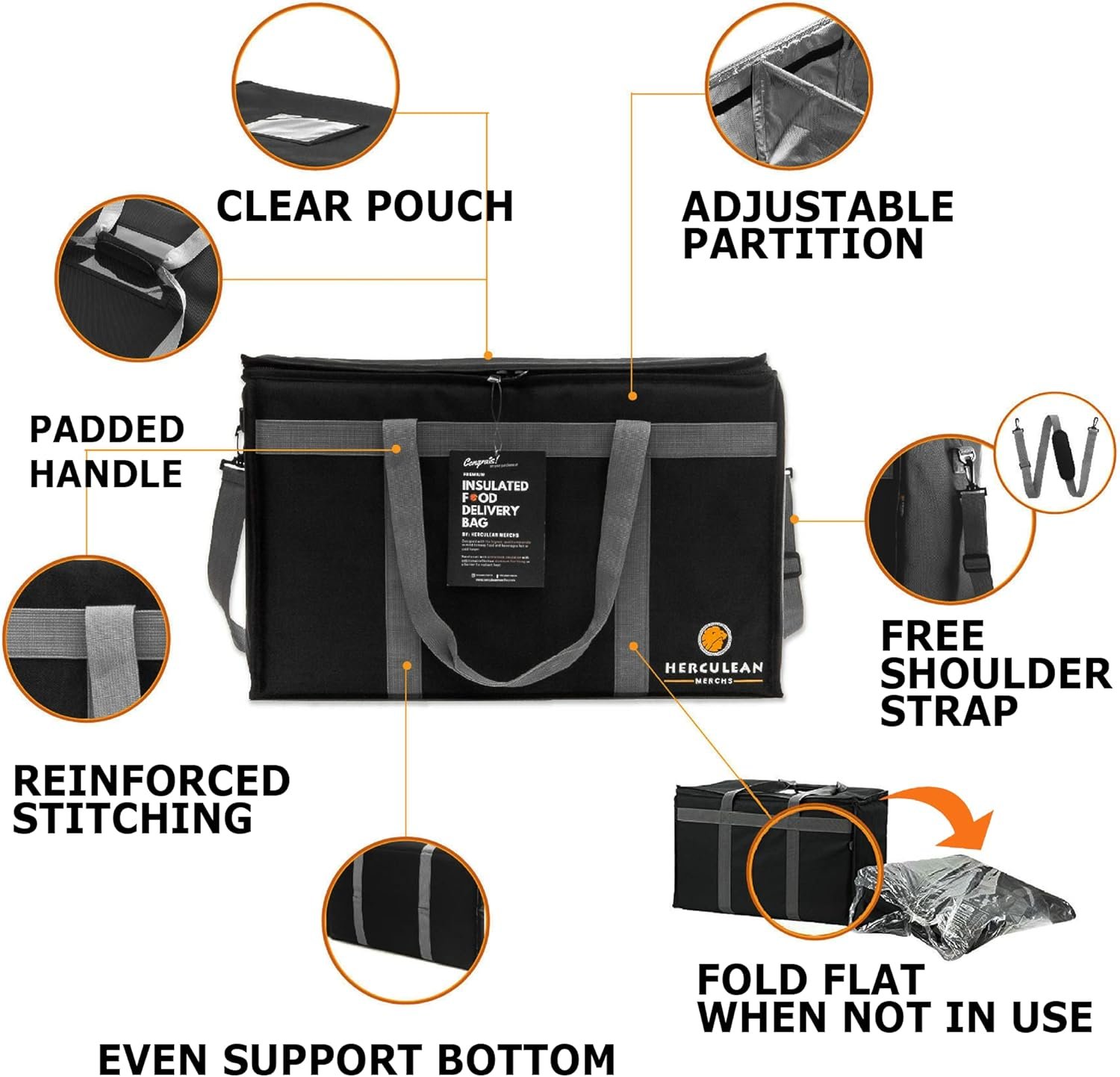 Logo Personalizado – Bolsa Térmica Aislante Grande para Entrega de Comida con Cierre YKK – Bolsa de Catering Comercial para Transporte de Alimentos – Ideal para Comida Caliente y Fría – Proveedor de Transportadores de Alimentos Ultra Duraderos para Entregas para Llevar