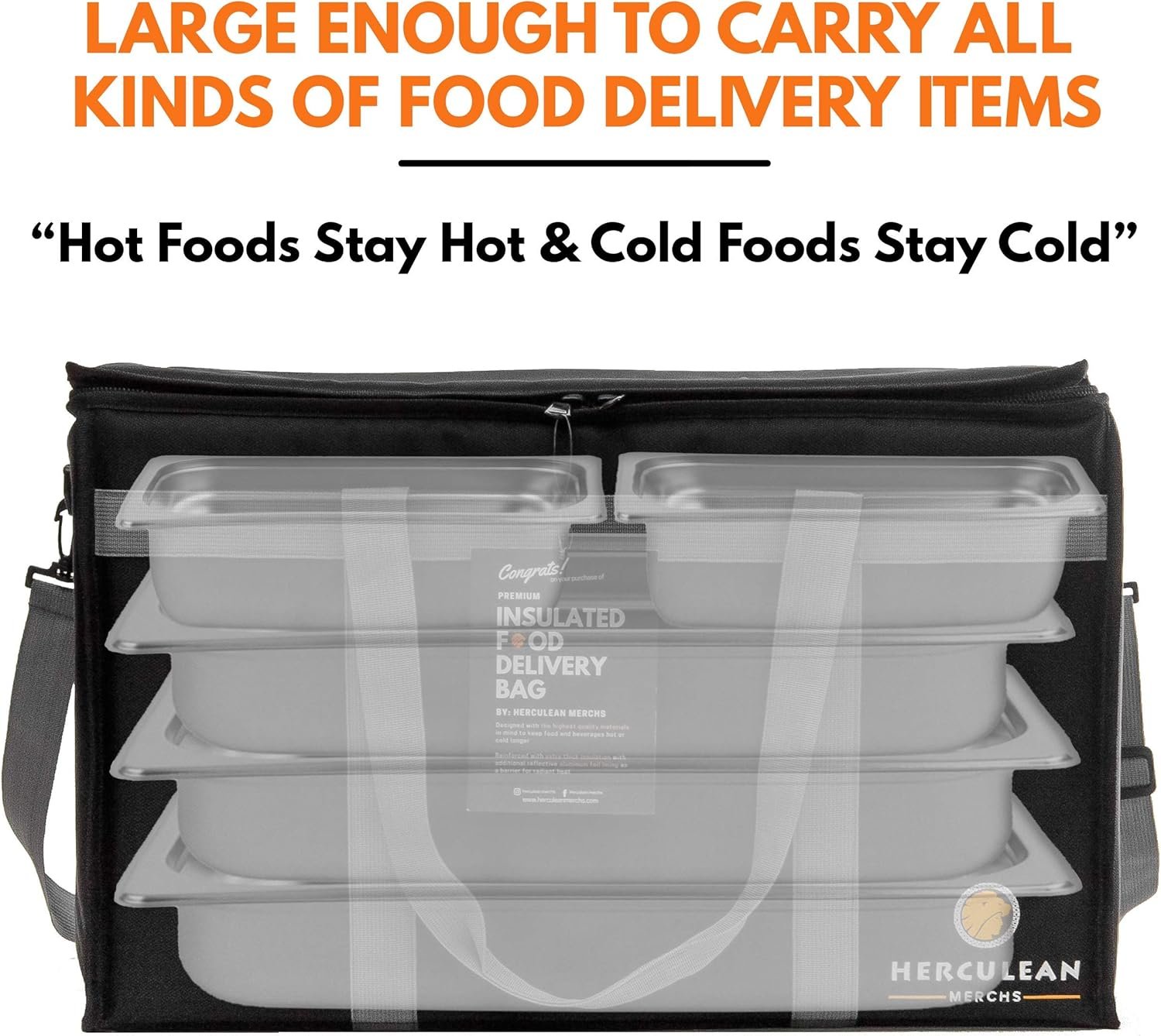 Logo Personalizado – Bolsa Térmica Aislante Grande para Entrega de Comida con Cierre YKK – Bolsa de Catering Comercial para Transporte de Alimentos – Ideal para Comida Caliente y Fría – Proveedor de Transportadores de Alimentos Ultra Duraderos para Entregas para Llevar