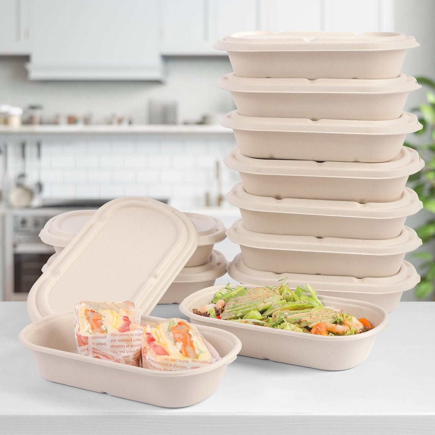Contenedores desechables de 60Pcs (29oz) para comidas preparadas, ensaladas y sándwiches con tapa, ecológicos y biodegradables, aptos para microondas y congelador. Opción de Marca Blanca disponible, ideales para fiestas y campamentos, suministrados por nuestro Fabricante. Contenedores desechables de 60Pcs (29oz) para comidas preparadas, ensaladas y sándwiches con tapa, ecológicos y biodegradables, aptos para microondas y congelador. Opción de Marca Blanca disponible, ideales para fiestas y campamentos, suministrados por nuestro Fabricante.
