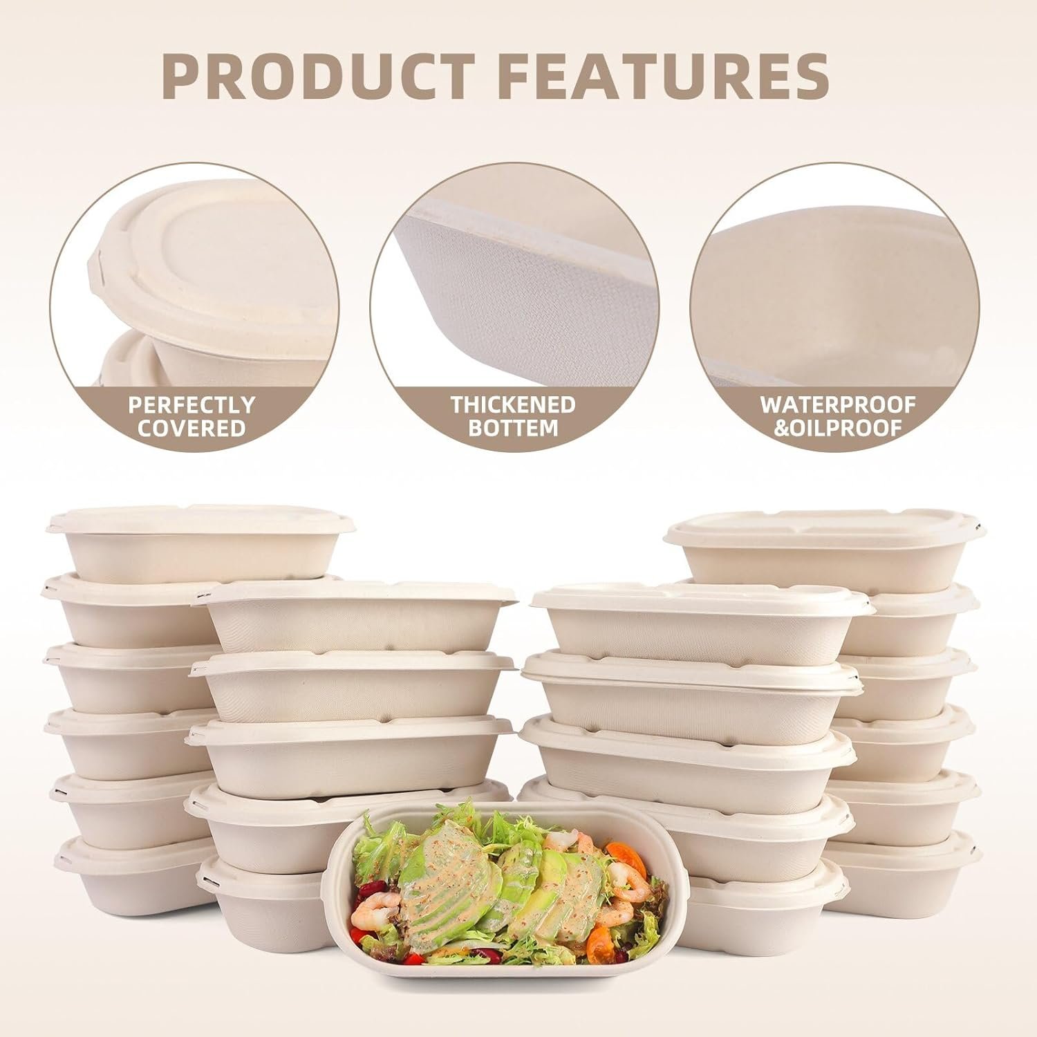 Contenedores desechables de 60Pcs (29oz) para comidas preparadas, ensaladas y sándwiches con tapa, ecológicos y biodegradables, aptos para microondas y congelador. Opción de Marca Blanca disponible, ideales para fiestas y campamentos, suministrados por nuestro Fabricante. Contenedores desechables de 60Pcs (29oz) para comidas preparadas, ensaladas y sándwiches con tapa, ecológicos y biodegradables, aptos para microondas y congelador. Opción de Marca Blanca disponible, ideales para fiestas y campamentos, suministrados por nuestro Fabricante.