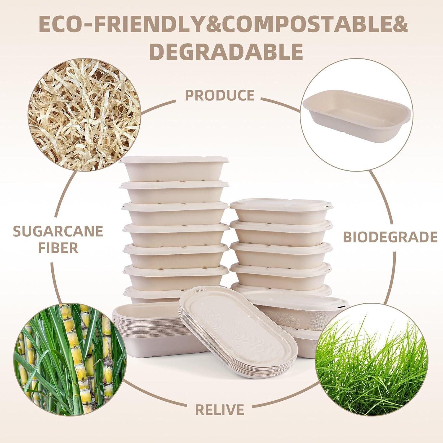 Contenedores desechables de 60Pcs (29oz) para comidas preparadas, ensaladas y sándwiches con tapa, ecológicos y biodegradables, aptos para microondas y congelador. Opción de Marca Blanca disponible, ideales para fiestas y campamentos, suministrados por nuestro Fabricante. Contenedores desechables de 60Pcs (29oz) para comidas preparadas, ensaladas y sándwiches con tapa, ecológicos y biodegradables, aptos para microondas y congelador. Opción de Marca Blanca disponible, ideales para fiestas y campamentos, suministrados por nuestro Fabricante.