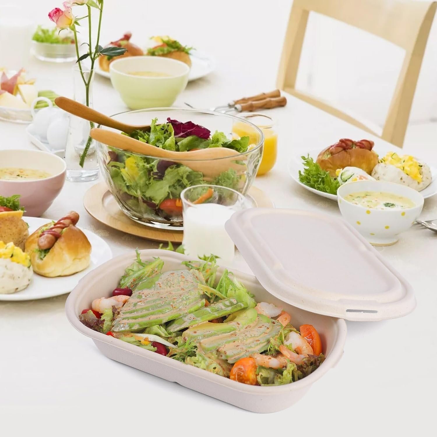 Contenedores desechables de 60Pcs (29oz) para comidas preparadas, ensaladas y sándwiches con tapa, ecológicos y biodegradables, aptos para microondas y congelador. Opción de Marca Blanca disponible, ideales para fiestas y campamentos, suministrados por nuestro Fabricante. Contenedores desechables de 60Pcs (29oz) para comidas preparadas, ensaladas y sándwiches con tapa, ecológicos y biodegradables, aptos para microondas y congelador. Opción de Marca Blanca disponible, ideales para fiestas y campamentos, suministrados por nuestro Fabricante.
