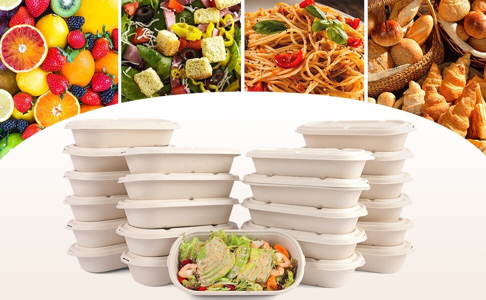 Contenedores desechables de 60Pcs (29oz) para comidas preparadas, ensaladas y sándwiches con tapa, ecológicos y biodegradables, aptos para microondas y congelador. Opción de Marca Blanca disponible, ideales para fiestas y campamentos, suministrados por nuestro Fabricante. Contenedores desechables de 60Pcs (29oz) para comidas preparadas, ensaladas y sándwiches con tapa, ecológicos y biodegradables, aptos para microondas y congelador. Opción de Marca Blanca disponible, ideales para fiestas y campamentos, suministrados por nuestro Fabricante.