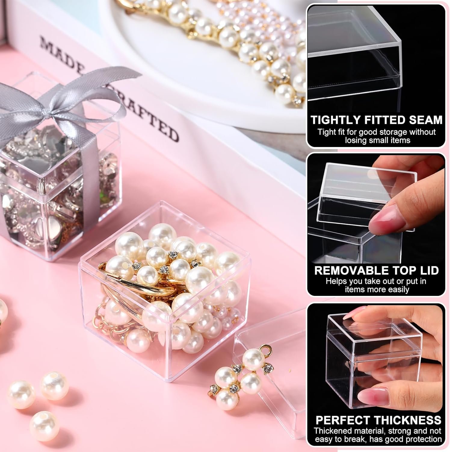 Logo Personalizado Cajas de Acero Acrílico Transparente de 50 Pcs 2 x 2 x 2 Pulgadas con Tapa para Dulces, Almacenamiento de Joyería y Regalos, Fabricante de Envases Personalizados.