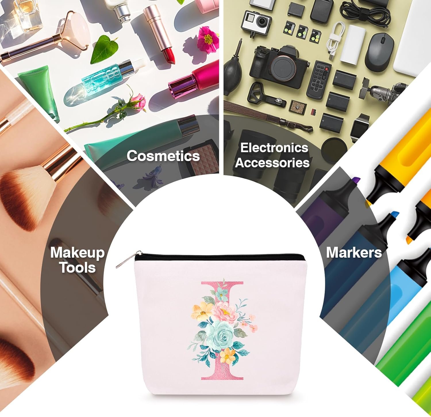 Logo Personalizado Neceser de Maquillaje con Llavero Inicial, Monograma Personalizado, Bolsa de Cosméticos de Viaje Pequeña, Regalos de Cumpleaños para Mujeres, Proveedor Fábrica (I)