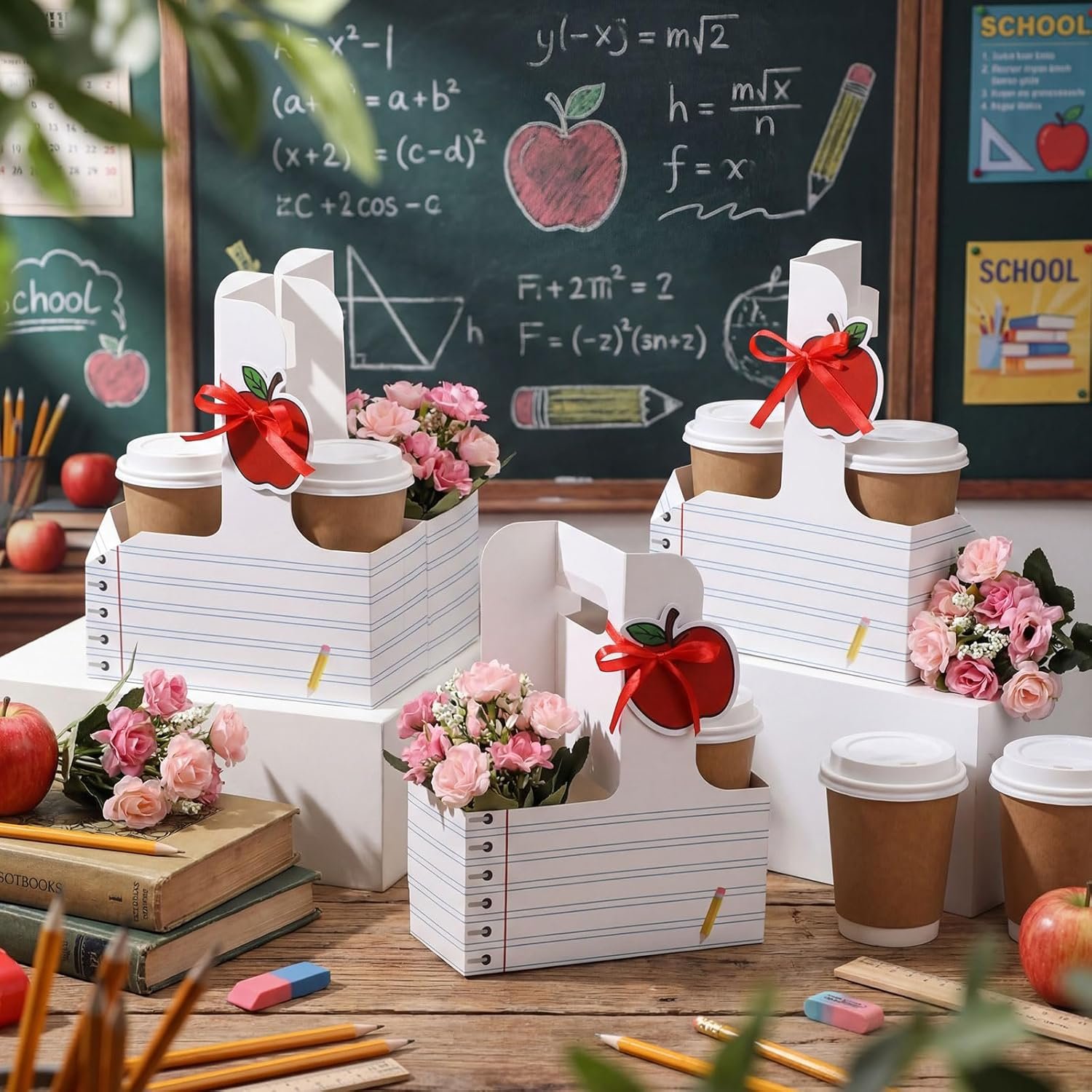 Logo Personalizado para 20 Set de Regalos de Apreciación del Profesor, Soporte para Bebidas de 2 Tazas con Tarjeta de Saludo de Manzana y Cinta, Porta tazas de papel Kraft plegable con asa para la fiesta del Día del Maestro (Rayas Blancas) fabricado por Proveedor. Logo Personalizado para 20 Set de Regalos de Apreciación del Profesor, Soporte para Bebidas de 2 Tazas con Tarjeta de Saludo de Manzana y Cinta, Porta tazas de papel Kraft plegable con asa para la fiesta del Día del Maestro (Rayas Blancas) fabricado por Proveedor.
