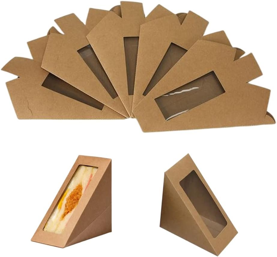Cajas de papel para sandwiches de 50 piezas con ventana eco-amigable para servicio de comida para llevar, Marca Blanca y personalización de Logo, Proveedor de soluciones para panaderías y restaurantes.