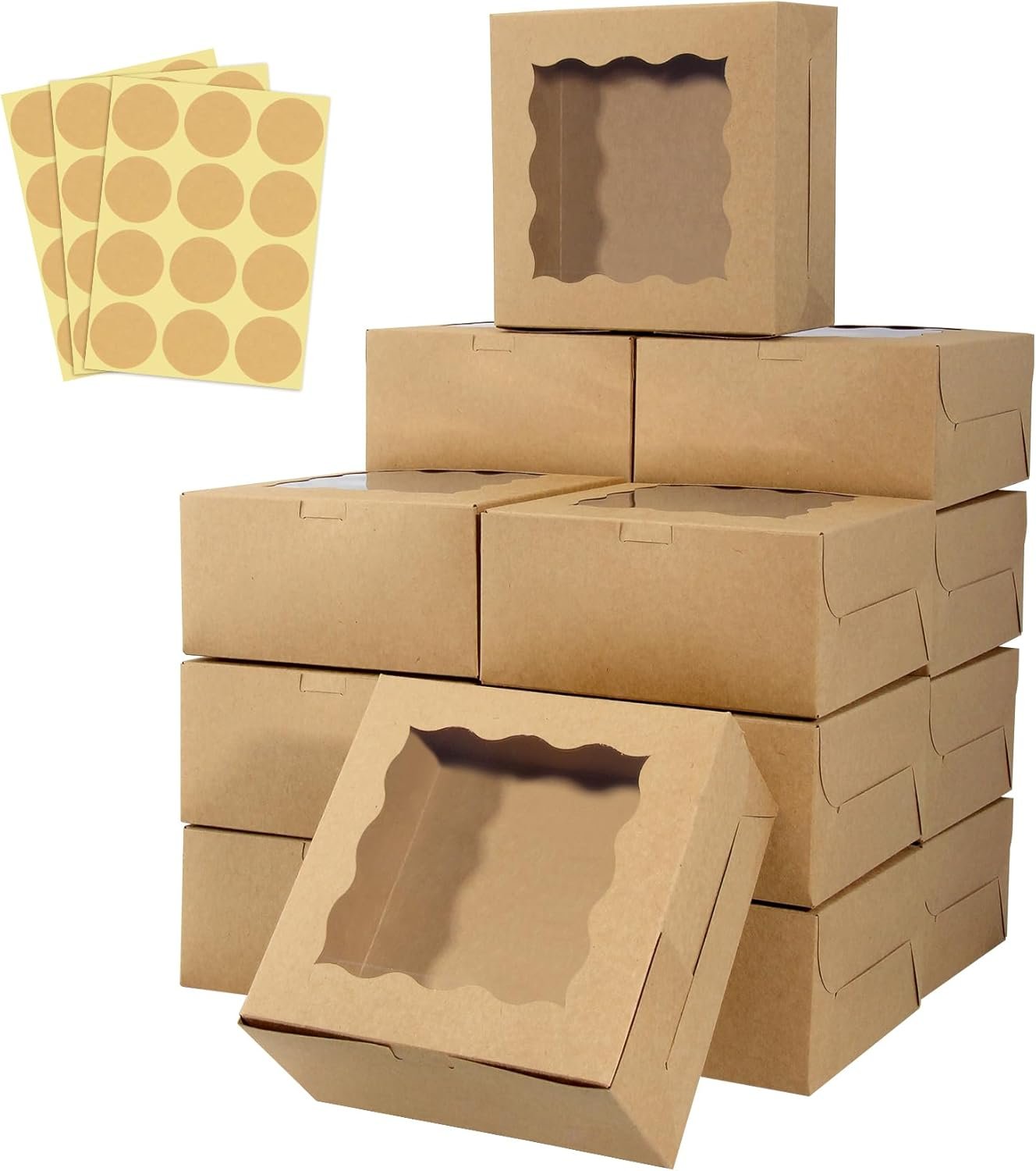 60 cajas de repostería con ventana, 6 x 6 x 3 pulgadas, para galletas y productos horneados, Marca Blanca, ideal para negocios, Fabricante.