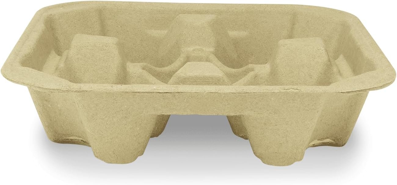 Logo Personalizado para Transportar Bebidas Desechables | Pack de 300 | Bandeja para 4 Tazas de Fibra Moldada (Tazas de 8-32 oz) Resistente y Fácil de Transportar con Marca Blanca de Proveedor