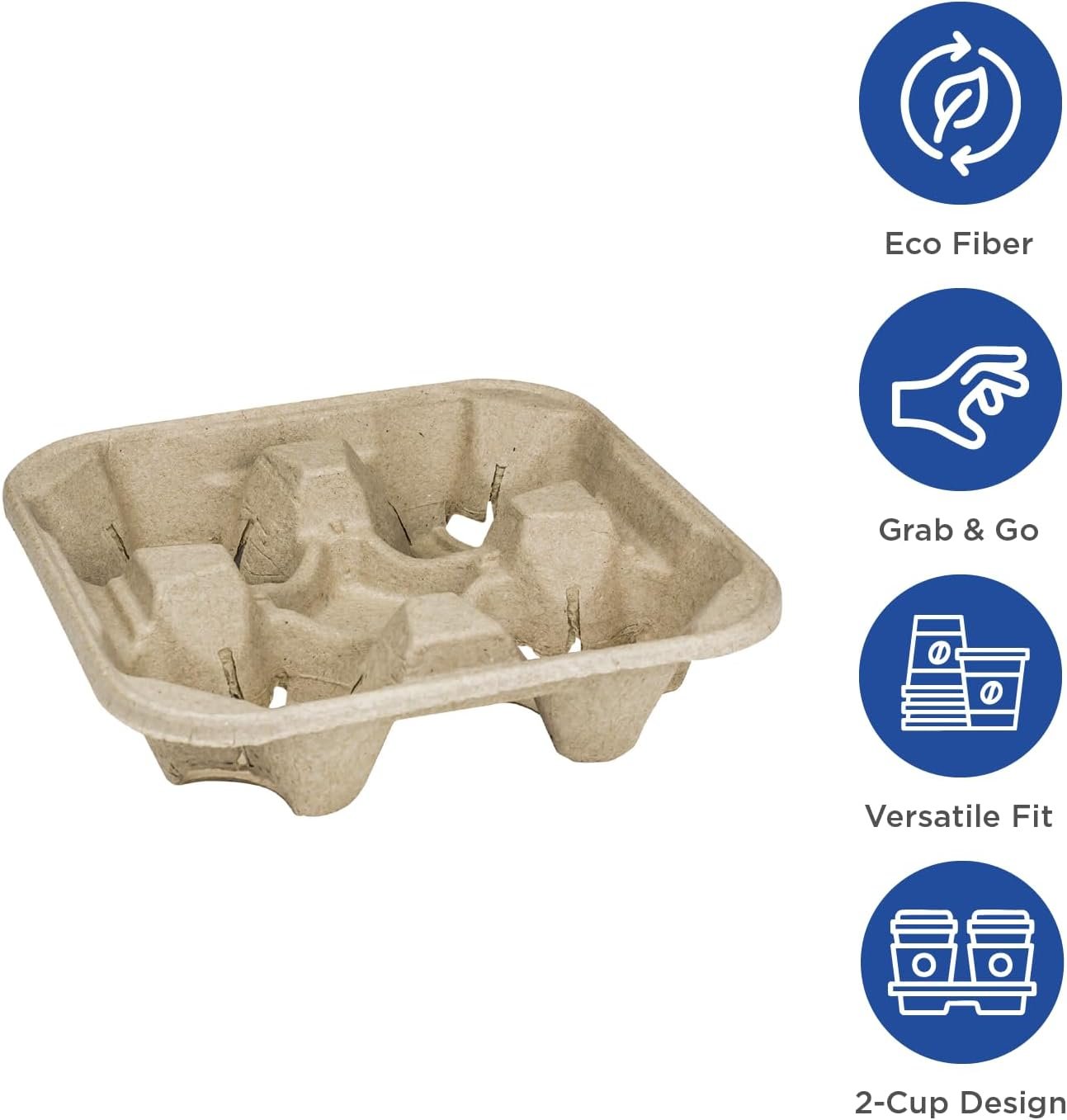 Logo Personalizado para Transportar Bebidas Desechables | Pack de 300 | Bandeja para 4 Tazas de Fibra Moldada (Tazas de 8-32 oz) Resistente y Fácil de Transportar con Marca Blanca de Proveedor