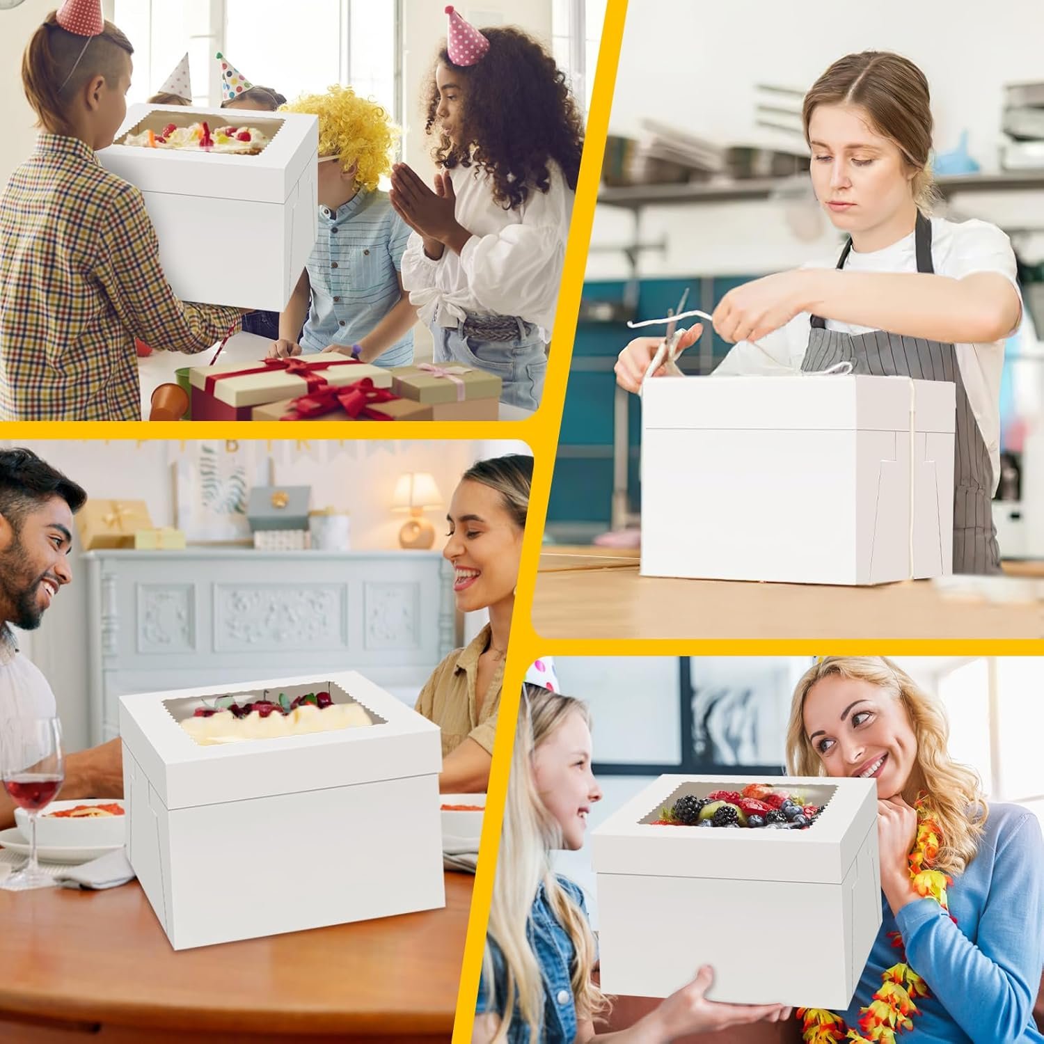 Caja de Pastel desechable de 12 pulgadas con ventana grande, ideal para transportar tartas, galletas, pasteles, magdalenas y pastelería, Fabricante de envases personalizados, incluye 4 unidades (12×12×8 pulgadas), Marca blanca disponible. Caja de Pastel desechable de 12 pulgadas con ventana grande, ideal para transportar tartas, galletas, pasteles, magdalenas y pastelería, Fabricante de envases personalizados, incluye 4 unidades (12×12×8 pulgadas), Marca blanca disponible.
