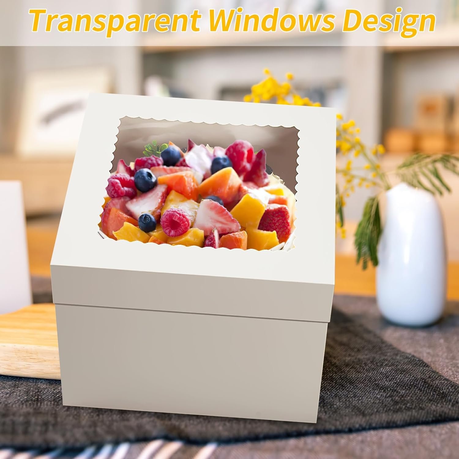 Caja de Pastel desechable de 12 pulgadas con ventana grande, ideal para transportar tartas, galletas, pasteles, magdalenas y pastelería, Fabricante de envases personalizados, incluye 4 unidades (12×12×8 pulgadas), Marca blanca disponible. Caja de Pastel desechable de 12 pulgadas con ventana grande, ideal para transportar tartas, galletas, pasteles, magdalenas y pastelería, Fabricante de envases personalizados, incluye 4 unidades (12×12×8 pulgadas), Marca blanca disponible.