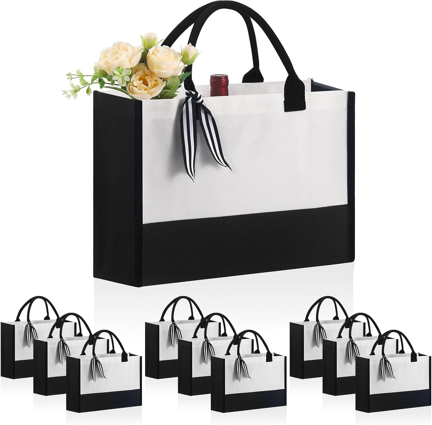 Bolsa tote de lienzo clásica personalizada con logo personalizado (blanco y negro), bolsillo interior con zipper, tote de supermercado, regalo DIY para bodas, cumpleaños, playa, regalos perfectos para mujeres, madres, maestros, amigos, fabricada por proveedor.
