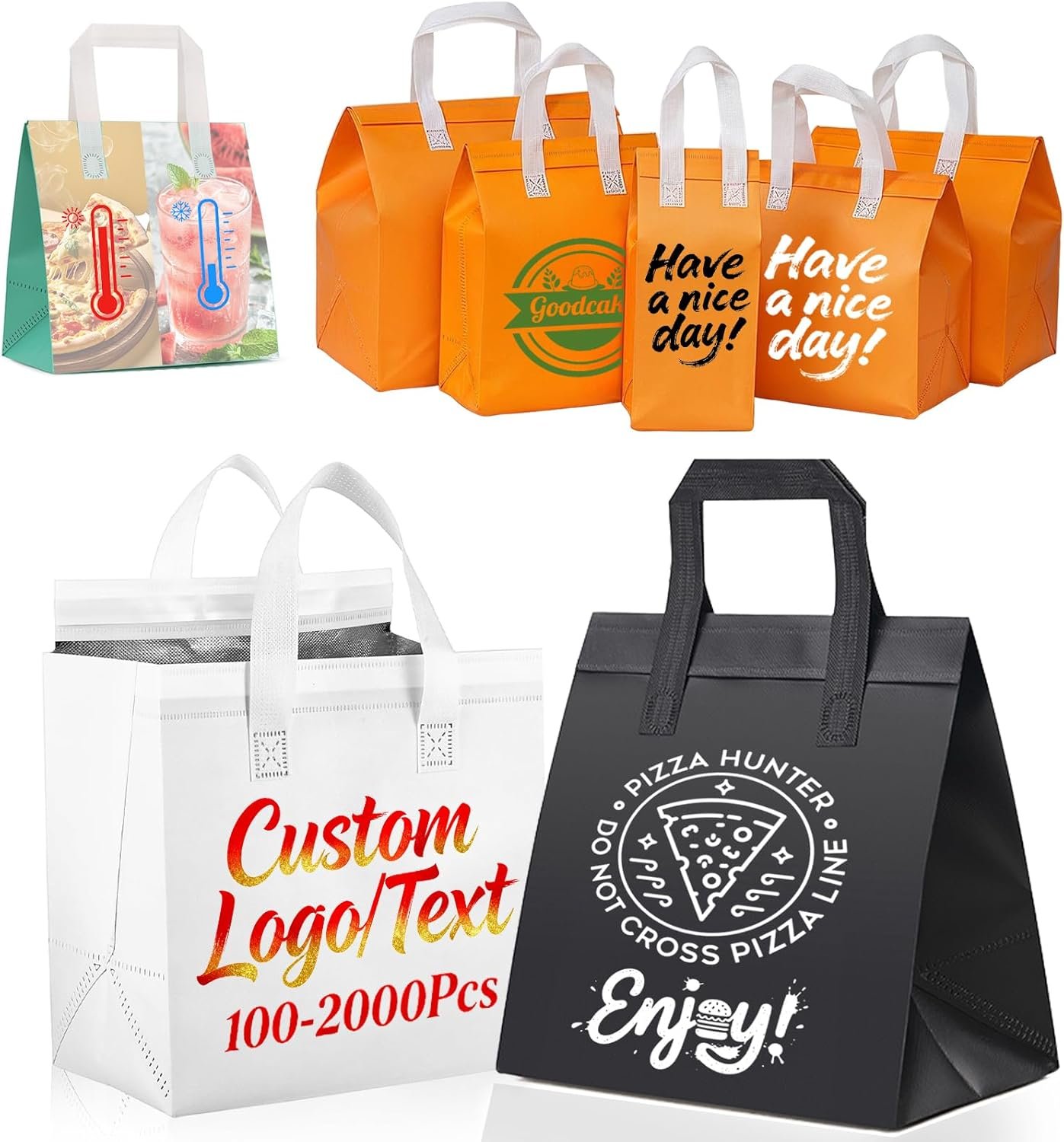 Bolsas Térmicas Personalizadas con Logo para Comida para Llevar, Bolsa de Entrega Personalizada de Marca Blanca, Proveedor de 100 Piezas Reutilizables para Bebidas Calientes y Frías Bolsas Térmicas Personalizadas con Logo para Comida para Llevar, Bolsa de Entrega Personalizada de Marca Blanca, Proveedor de 100 Piezas Reutilizables para Bebidas Calientes y Frías
