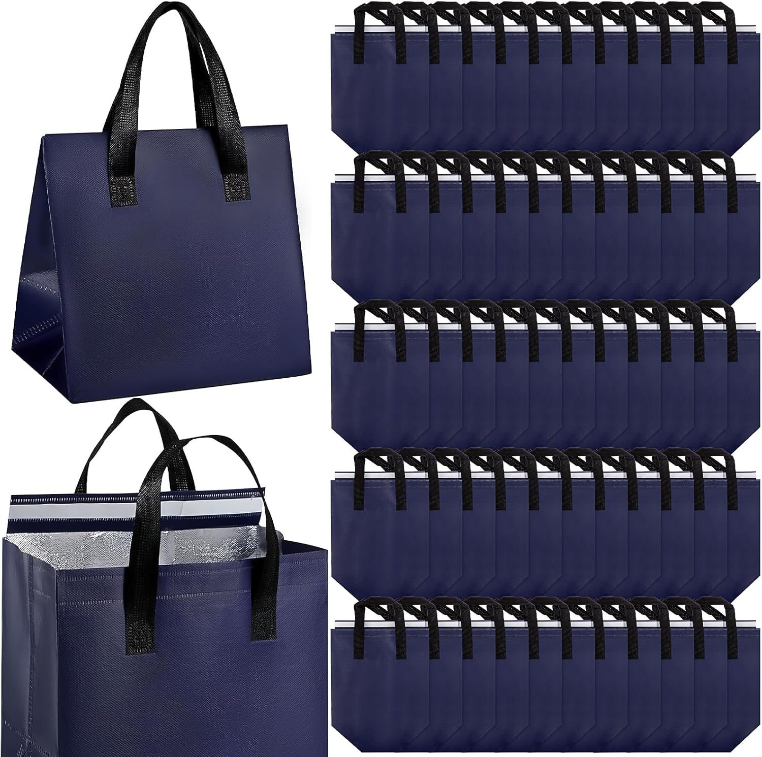 Bolsas Térmicas Reutilizables con Logo Personalizado, 100 Pcs, Ideales para Entrega de Alimentos Fríos y Calientes, Marca Blanca, Proveedor de Bolsas para Restaurante y Picnic (9.5 x 6 x 9.5 in)