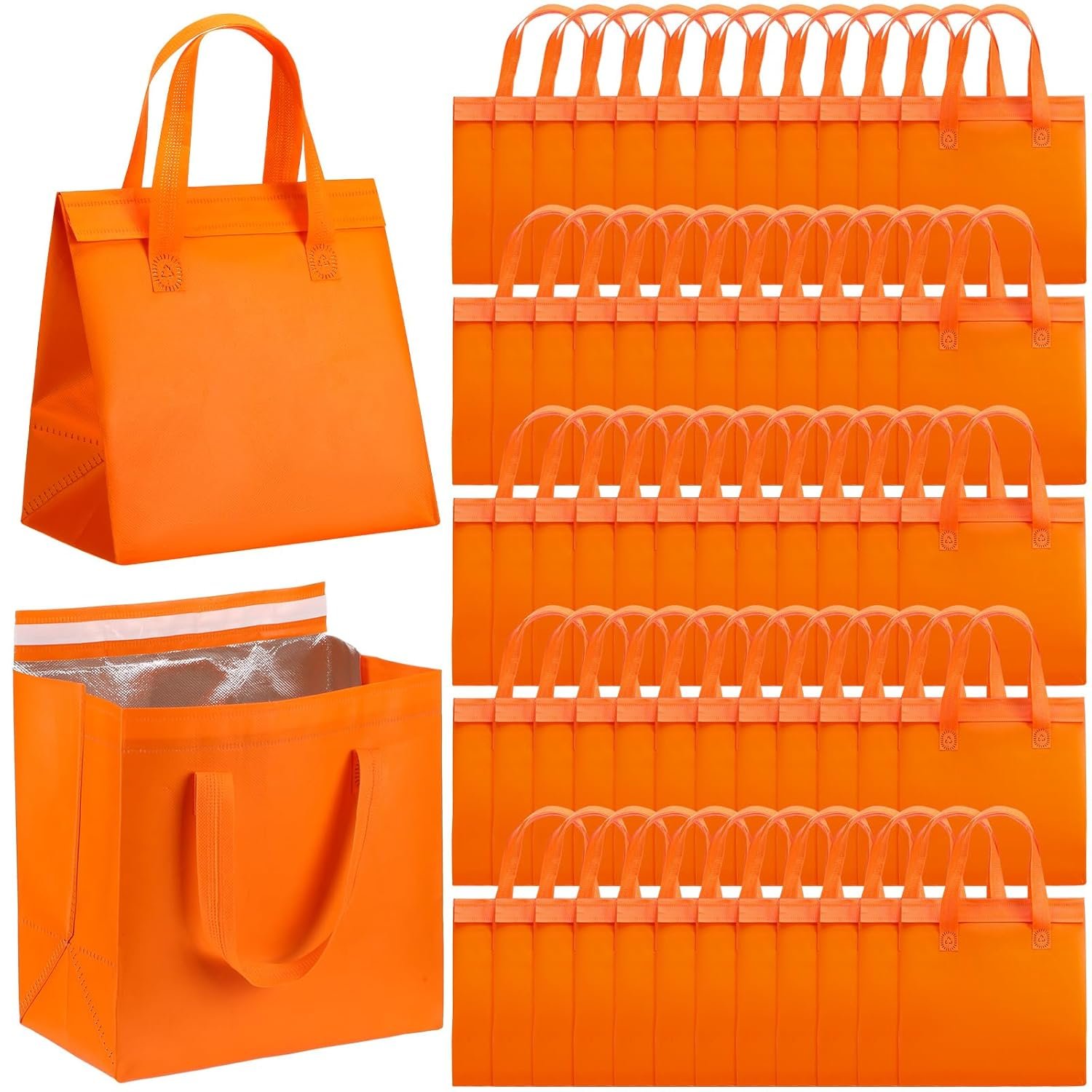 Bolsas Térmicas para Comida con Logo Personalizado, 50 Pcs de Bolsas Aisladas para Llevar, Aislamiento Térmico para Café, Leche, Té, Comida Fresca, Mariscos para Catering, Restaurante, Grocery (9.45x9.45x5.91 pulgadas, Naranja) de Fábrica.