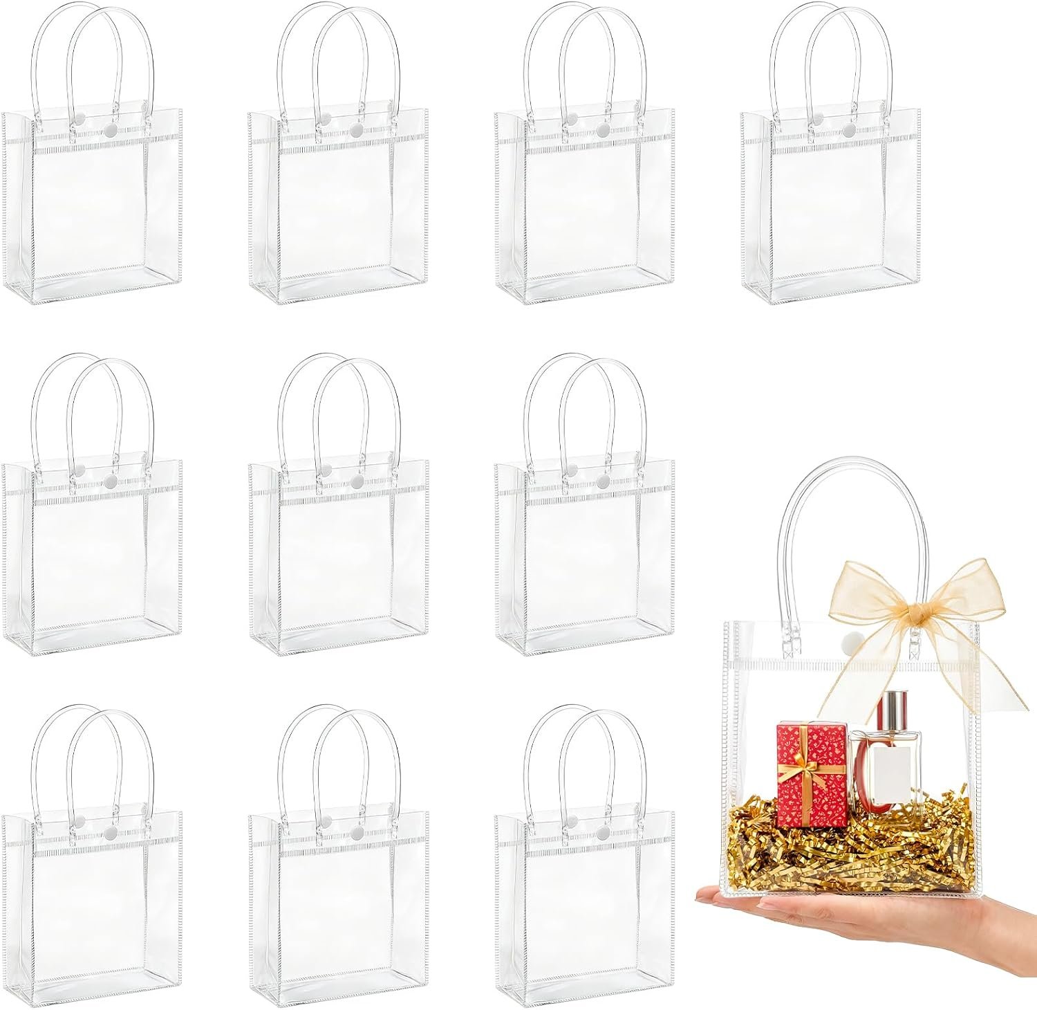 Bolsas de Regalo de PVC Transparentes con Asa - 10PCS Mini Bolsas de Fiesta Personalizadas con Logo - Ideal para Fiestas, Bolsas de Goodie en Tamaño Mini (5.9 x 6.3 Pulgadas) de un Proveedor de Calidad