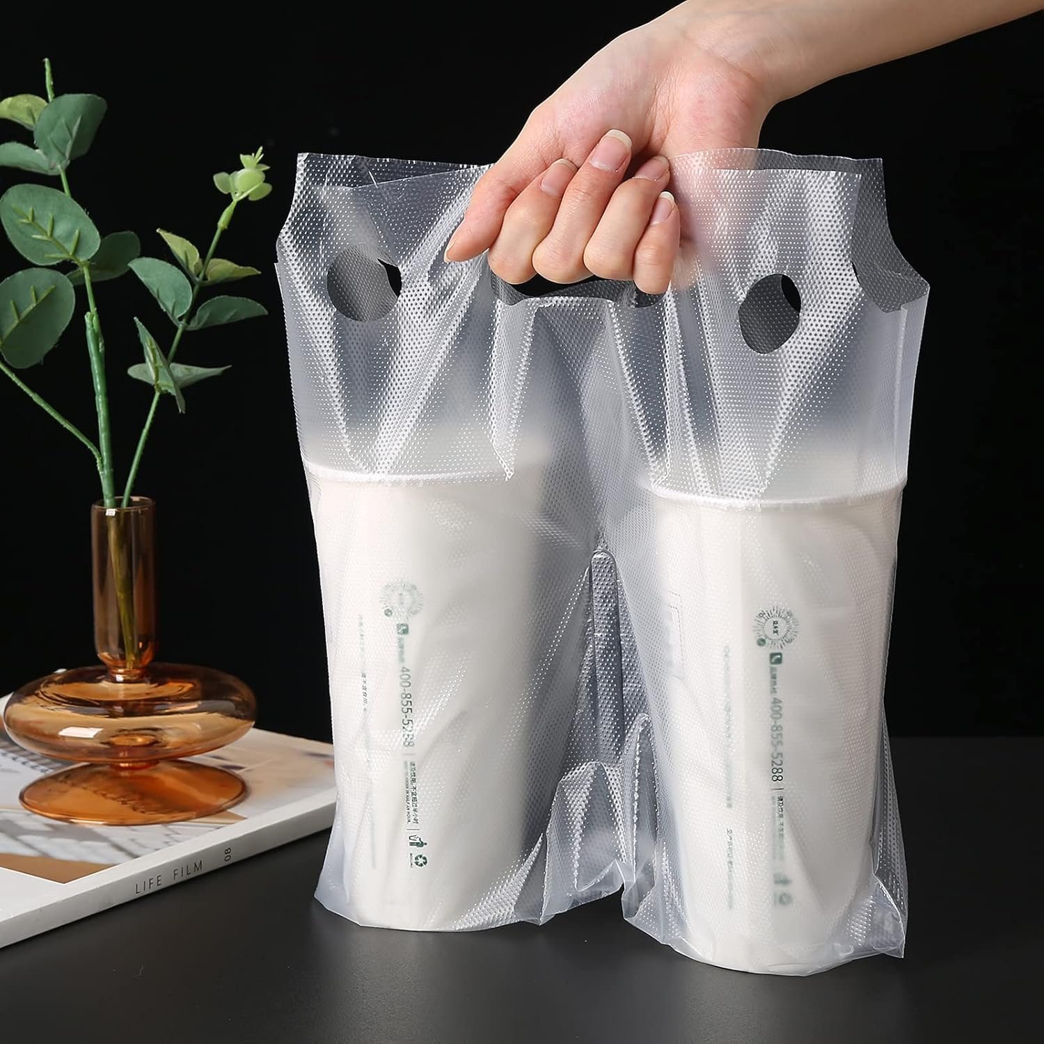 Bolsas de plástico poliéster transparentes con asa, 100 piezas, porta bebidas para entregar y llevar, soporte para vasos de bar y restaurante, suministros para cafeterías (26x30cm), Marca Blanca, Proveedor. Bolsas de plástico poliéster transparentes con asa, 100 piezas, porta bebidas para entregar y llevar, soporte para vasos de bar y restaurante, suministros para cafeterías (26x30cm), Marca Blanca, Proveedor.