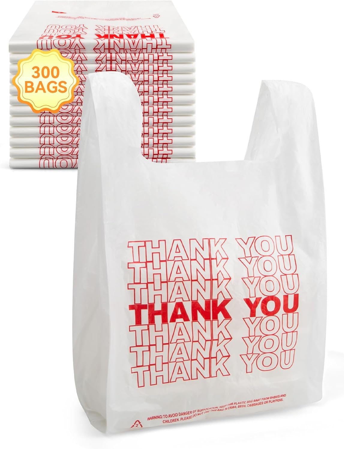 Bolsas plásticas de agradecimiento blancas con asas, 300 unidades, 12