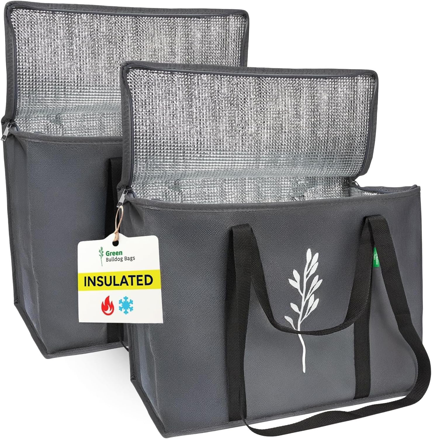 Bolsas térmicas reutilizables personalizadas con logo – Pack de 2, foldables, ideales para uso diario, compras, entregas de alimentos – 16”x9”x13”, marca blanca de fábrica. Bolsas térmicas reutilizables personalizadas con logo – Pack de 2, foldables, ideales para uso diario, compras, entregas de alimentos – 16”x9”x13”, marca blanca de fábrica.