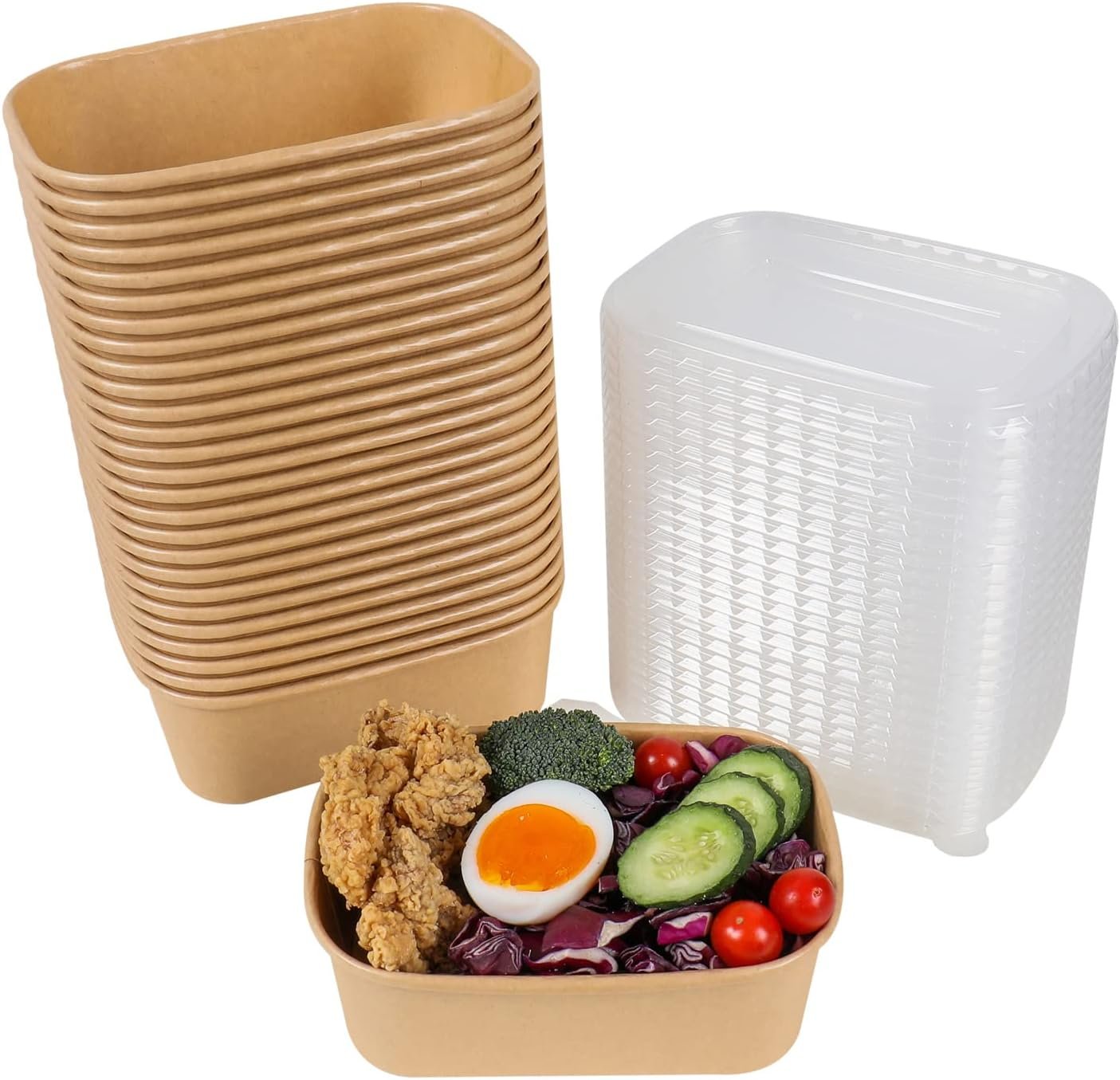 Bowls desechables de papel kraft de 25 oz con tapa, contenedores rectangulares para alimentos, ideal para fiestas y usos múltiples 50 unidades, Marca Blanca de Fábrica. Bowls desechables de papel kraft de 25 oz con tapa, contenedores rectangulares para alimentos, ideal para fiestas y usos múltiples 50 unidades, Marca Blanca de Fábrica.