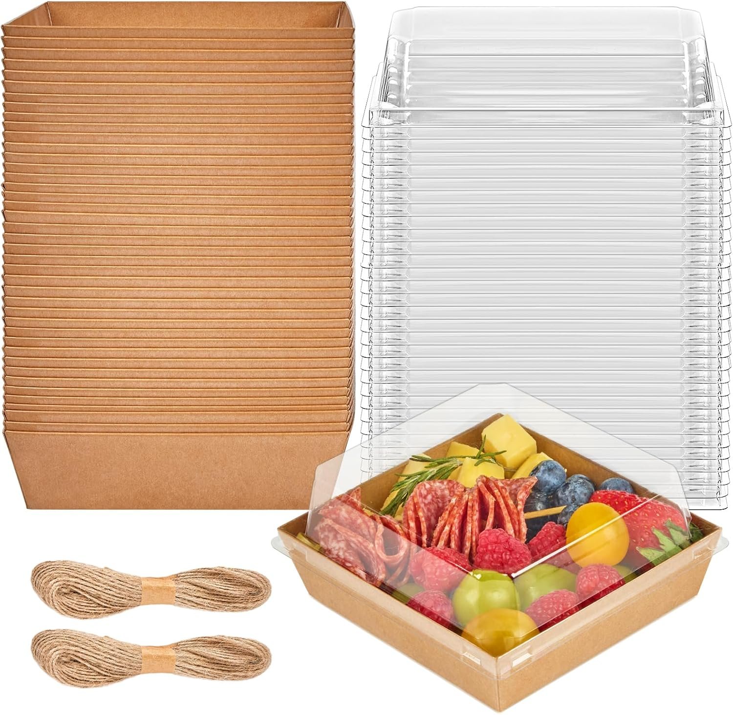 Caja de Charcutería 50 Pack de 5 Pulgadas con Tapa Transparente, Contenedores Cuadrados para Porciones de Pastel, Ideal para Postres, Galletas y Sándwiches, Marca Blanca de Fábrica en Kraft (Marrón)